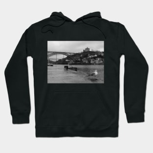 Black and White Porto Harbor, Porto, Portugal, Photography Hoodie